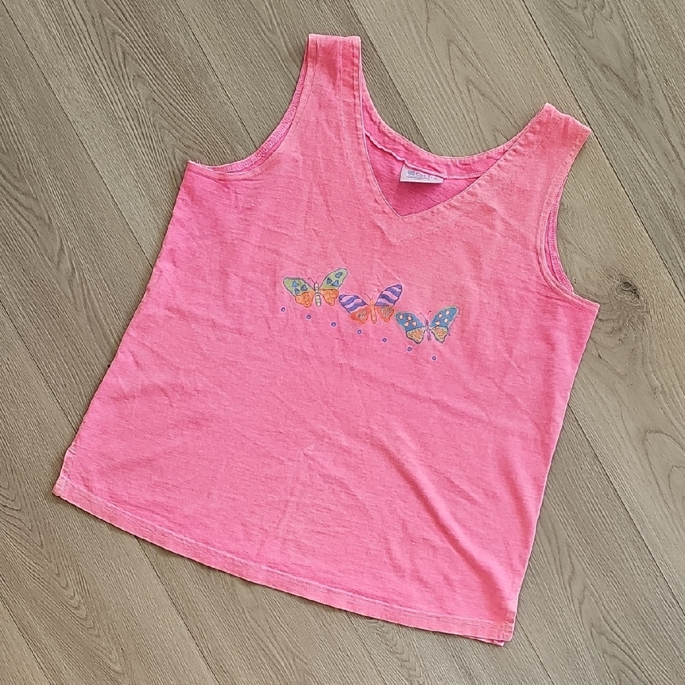Y2K‎ Vintage 90s Fresh Produce Bright Pink Butterfly Tank Unisex Medium